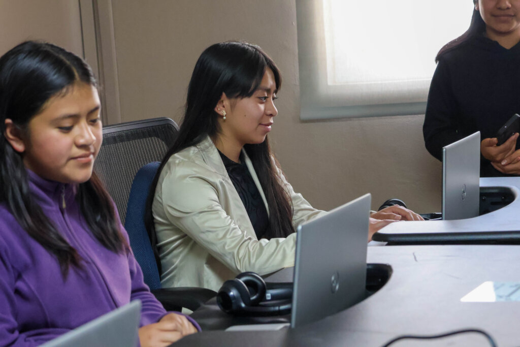 Students work on career prep training online.