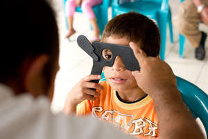 First eye exam for a student in El Salvador