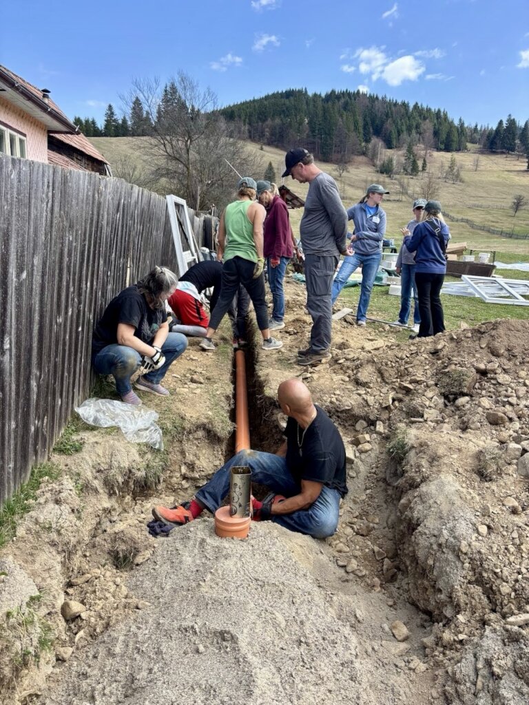 Installing water lines and a septic tank