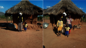 Tendai And Her GrandChildren In Front Of Their Hut