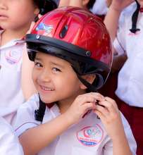 A student in his new helmet