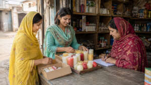 Women supplying handmade candles to a local shop