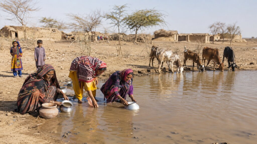 Women collecting water from unsafe source