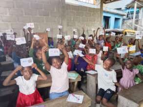 Children with flashcards