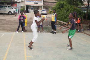 Girls in basketball camp