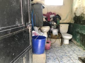 This non-functional bathroom is used for storage