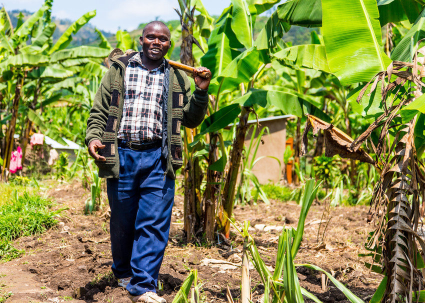 Samuel on his farm in Rwanda