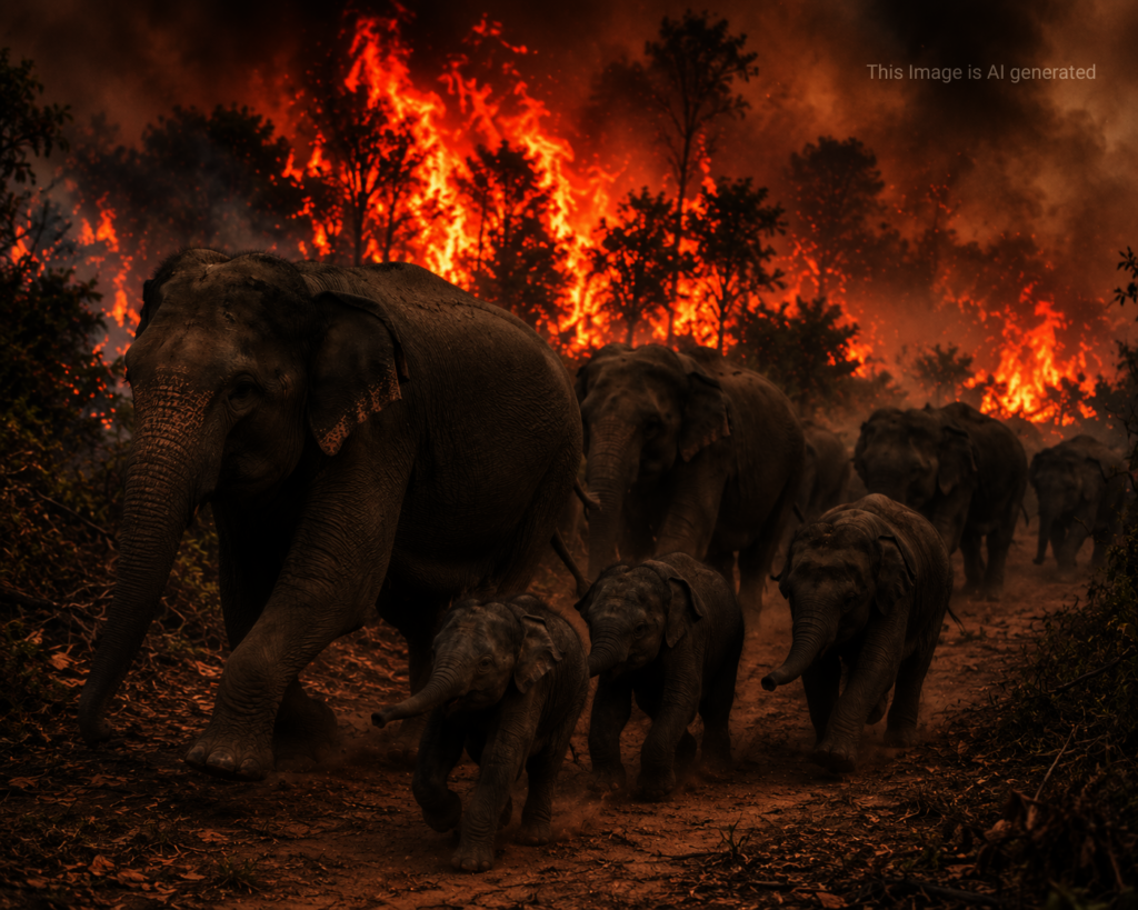 Human Caused Fires Driving Elephants Out of Forest