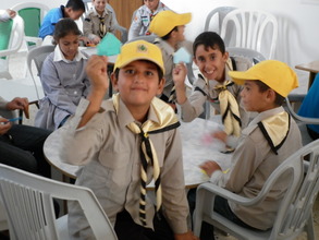 Al Aqaba schoolchildren with their origami