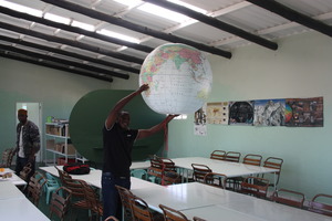 Interior Resource Cntr hanging world on a string