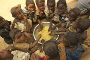 North Nigeria: Displaced children eating together
