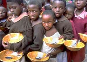 Hungry children with an empty plates