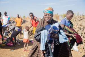 Grandma receive clothing for grandchildrens