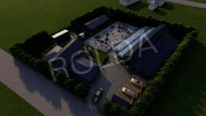 Arial view 3D design of the cage free shelter
