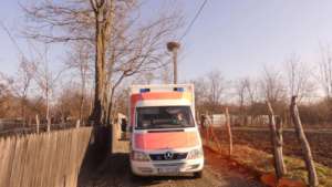 Hope arrives at rural location.  Notice stork nest