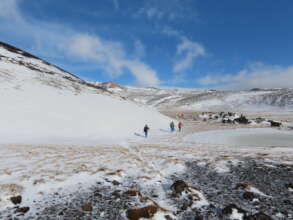 Hiking into the snowy interior of Marion Island