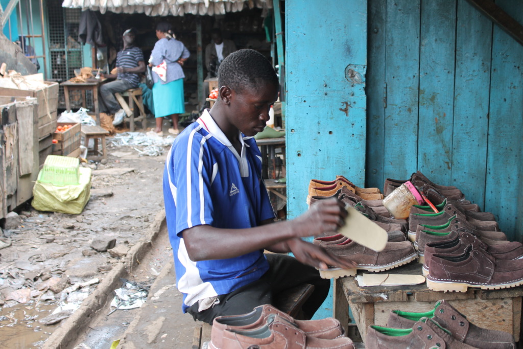 Youth training to make shoes for Nyeri Market