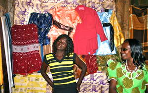 Tailoring trainer shows off student work