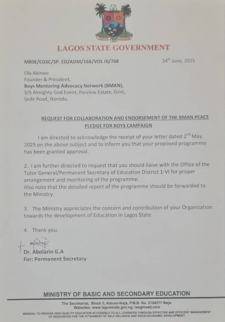 BMAN Peace Pledge Movement for Nigerian Boys