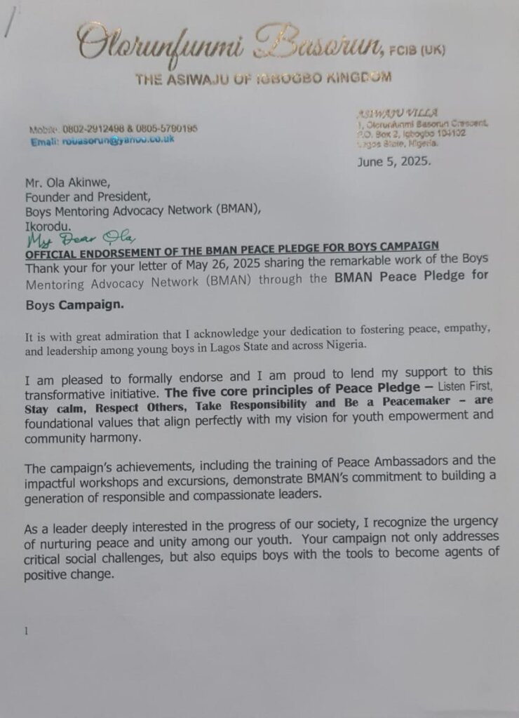 BMAN Peace Pledge Movement for Nigerian Boys