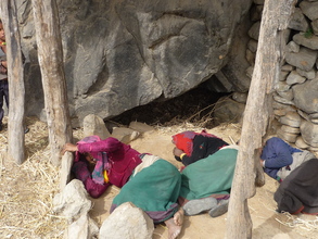 Women practicing the tradition of 'Chhaupati'