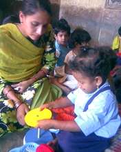 A mother helping in child assessment