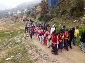 Participants are in rally from the village