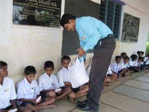 Children receiving sweets