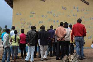 A crowd admiring the Dream Wall