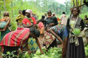 Women at the local market place after harvest