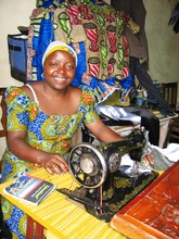 Mamie Sikuli, inside her tailorng shop in Butembo