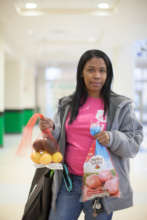 Woman receiving donations at Harvest Share
