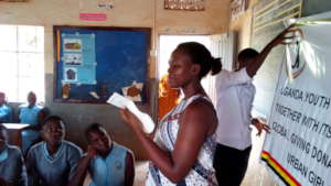 Joan presenting before the students