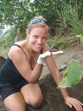 Volunteer with a baby turtle