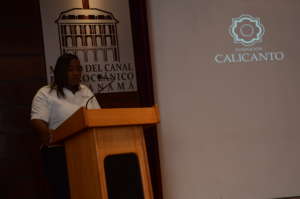 Angela during her speech