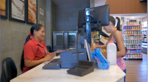 Mildonia as a cashier