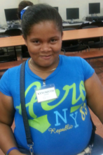 Kimmy on the first day, with a child-like look