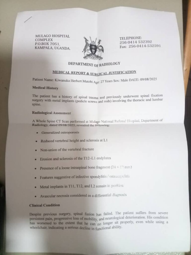 Life-Saving Spinal Surgery for Kiwanuka Herbert