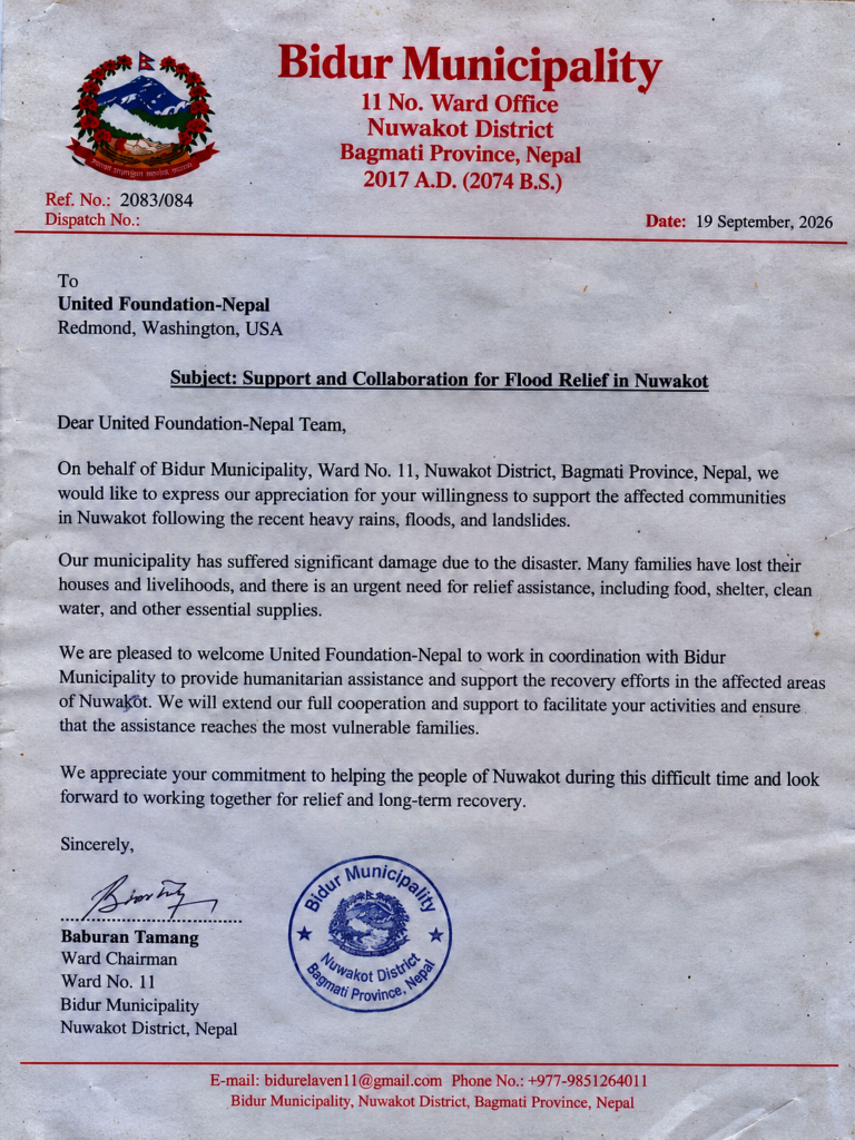 Nepal Flood Relief for Rasuwa and Nuwakot Families