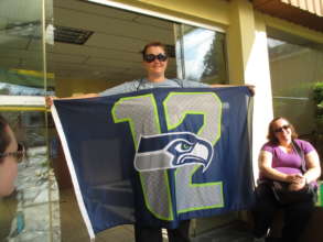 Katie with Seahawk flag gift
