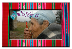 Old Bolivian lady with modern pen