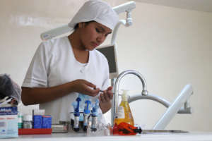 Shirley setting up for patient