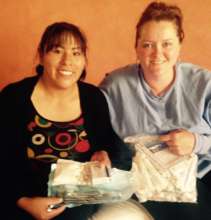 Sonja with Katie receiving dental supplies
