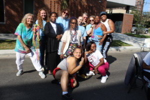 Clients enjoying a neighborhood block party