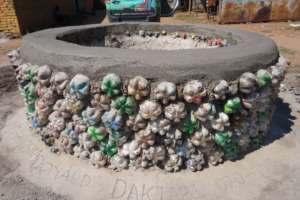 The finished EcoBrick dustbin at the Oaks