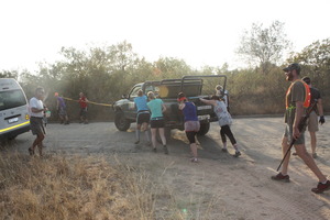 Pushing the car from Karongwe to Daktari