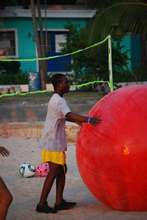 Blind campers playing with the huge ball