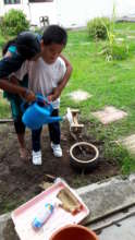 Jim Watering his own Ocra Plant