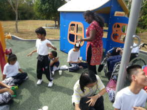 Raag is enjoying the playground with his friends