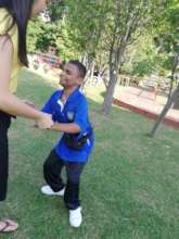 Vind's bright smile while jumping.